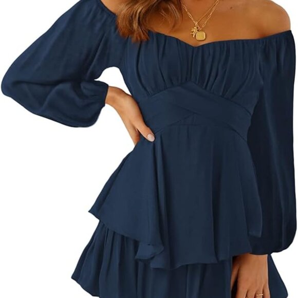 Boho Blue Ruffle Romper - Picture 2 of 5
